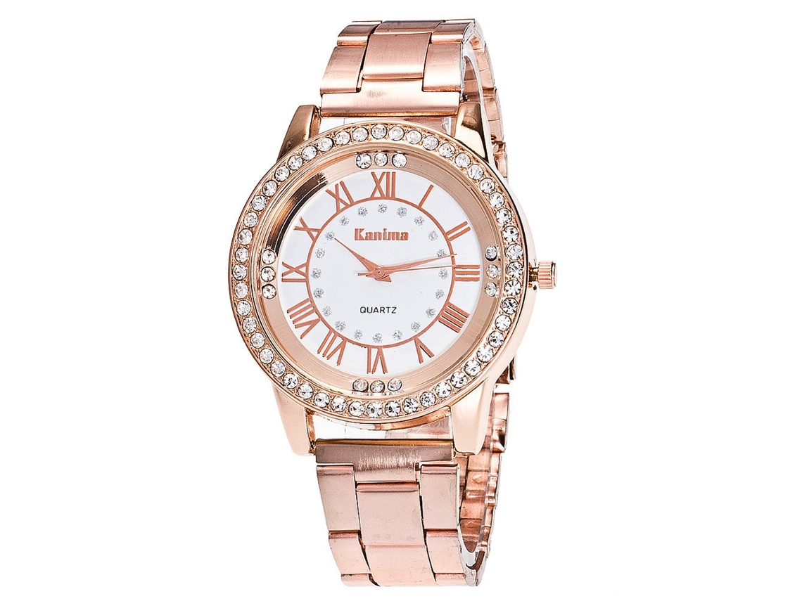 Reloj De Pulsera De Cuarzo Con Brazalete De Acero Y Diamantes De Imitación Para Hombre Y Mujer (oro Rosa)