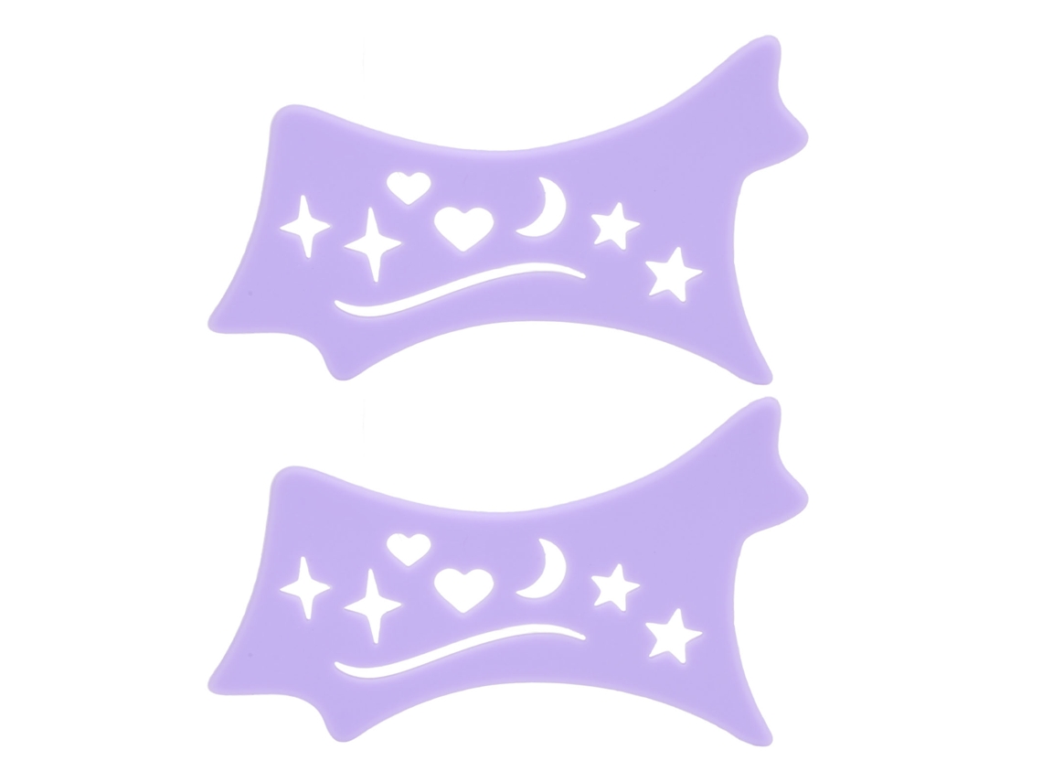 2 láminas de sombras de ojos con diseños de estrellas, lunas y corazones.