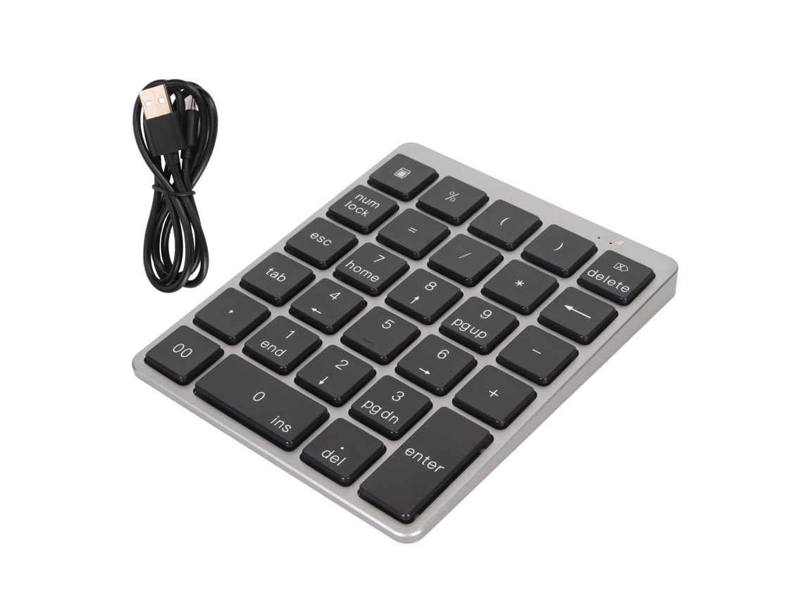 Mini Teclado Numérico Con Cable Recargable Por Usb, 28 Teclas, Portátil, Aleación De Aluminio Gris Oscuro.