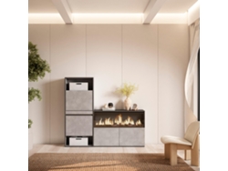 Zapatero, 167x145x35 cm, Dormitorio, habitación, Chimenea eléctrica XXL, Cemento SKRAUT HOME
