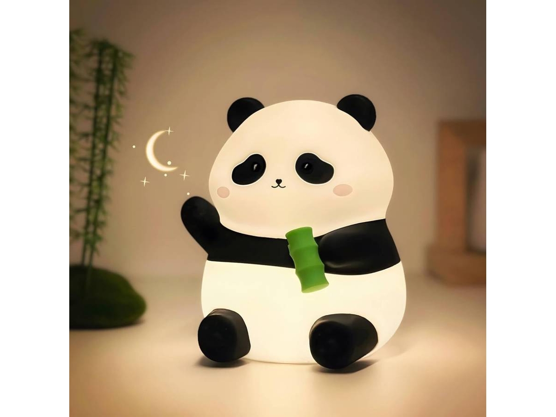 Lámpara de noche de panda, adorable lámpara de panda, luz nocturna de silicona recargable y regulable con temporizador (blanca)