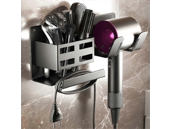 Soporte de pared para secador de pelo, negro, no requiere taladrar, con organizador de cables, ideal para dormitorios, hoteles y baños. GOKOCO