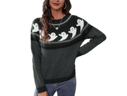 2026Altiro-Jersey Of Halloween Con Fantasma Polka Dot A Cuello Redondo De Manga Larga Tejido Para Mujer Verde Talla M