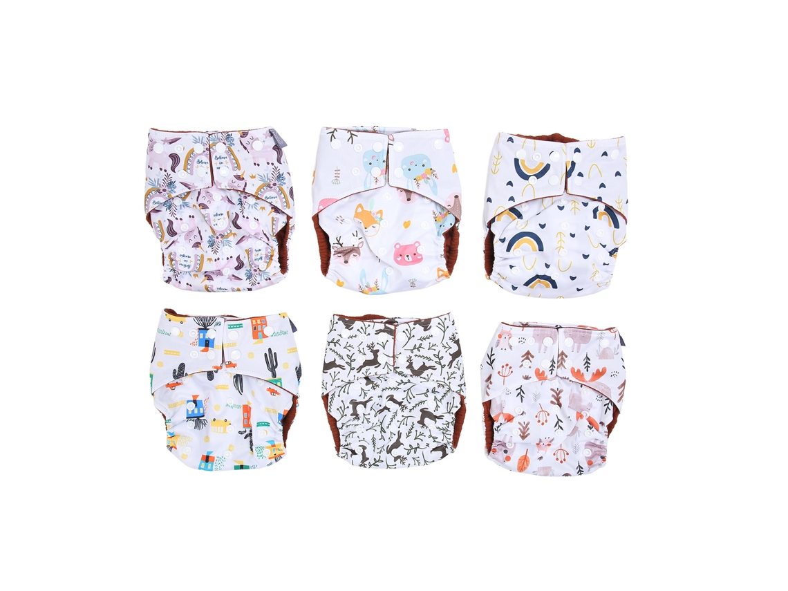 6pcs Fraldas De Pano Laváveis Reutilizáveis Para Bebê Com Ajuste De Tamanho E Boa Absorção