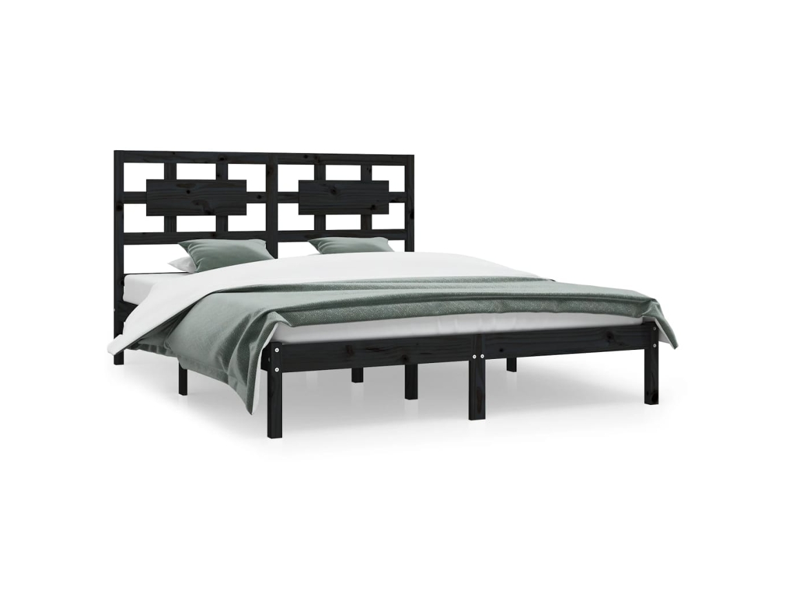 Maison Exclusive - Estructura De Cama De Madera Maciza De Pino Negra 200x200 Cm