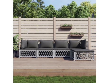 Conjunto 5 de muebles de jardín VIDAXL y cojines acero blanco