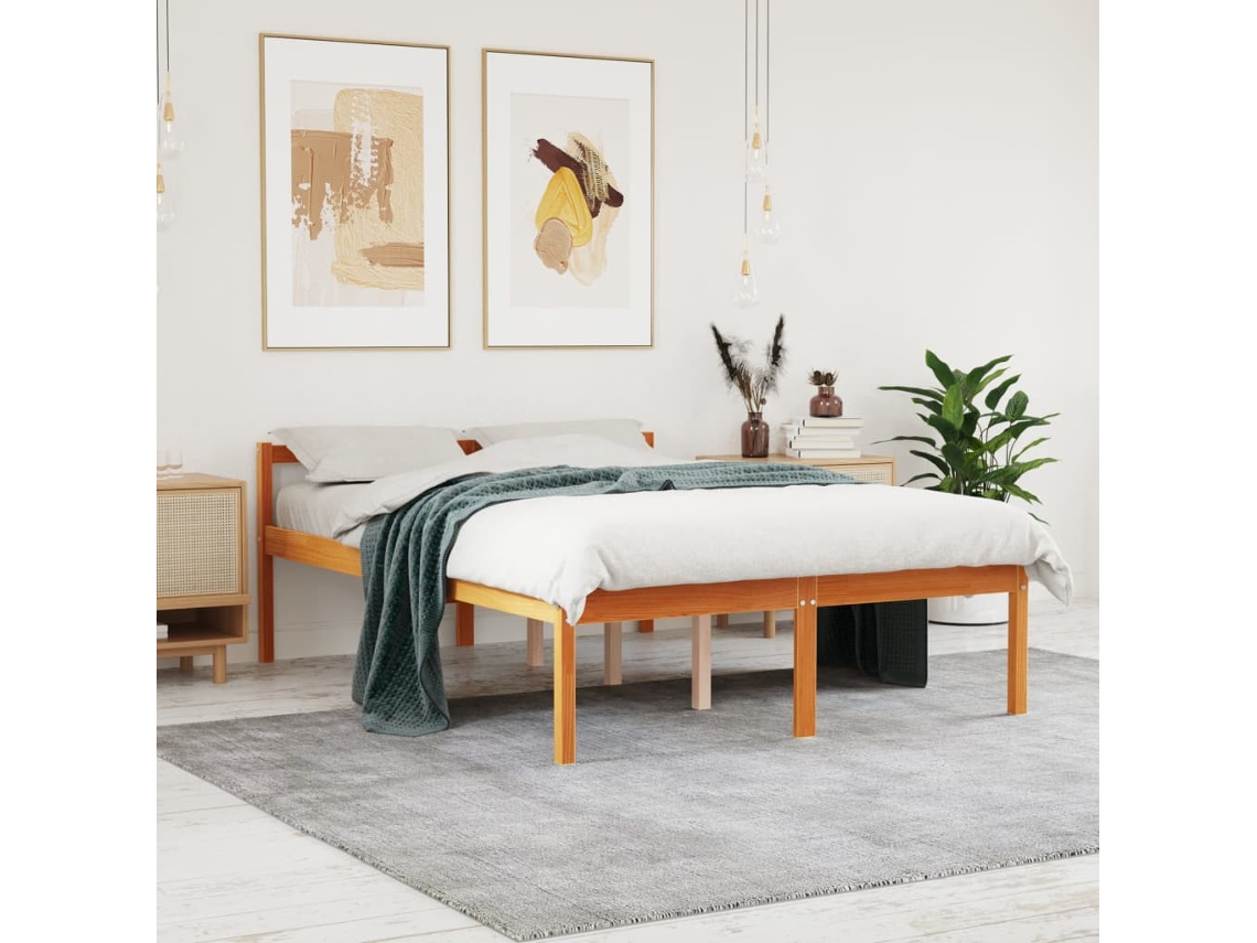 Cama Para Mayores Madera Maciza De Pino Marrón Cera 135x190 Cm