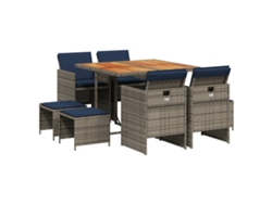 Maison Exclusive - Conjunto De Comedor De Jardín De 9 Piezas Con Cojines, Poliratán Gris