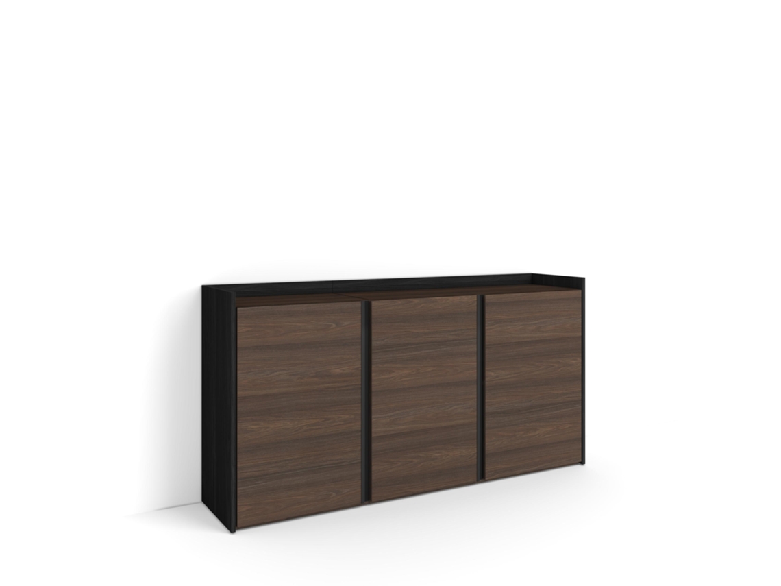 Aparador Para Salón, 156x35x80cm, 3 Puertas, Armario, Zapatero, Roble Oscuro Y Negro