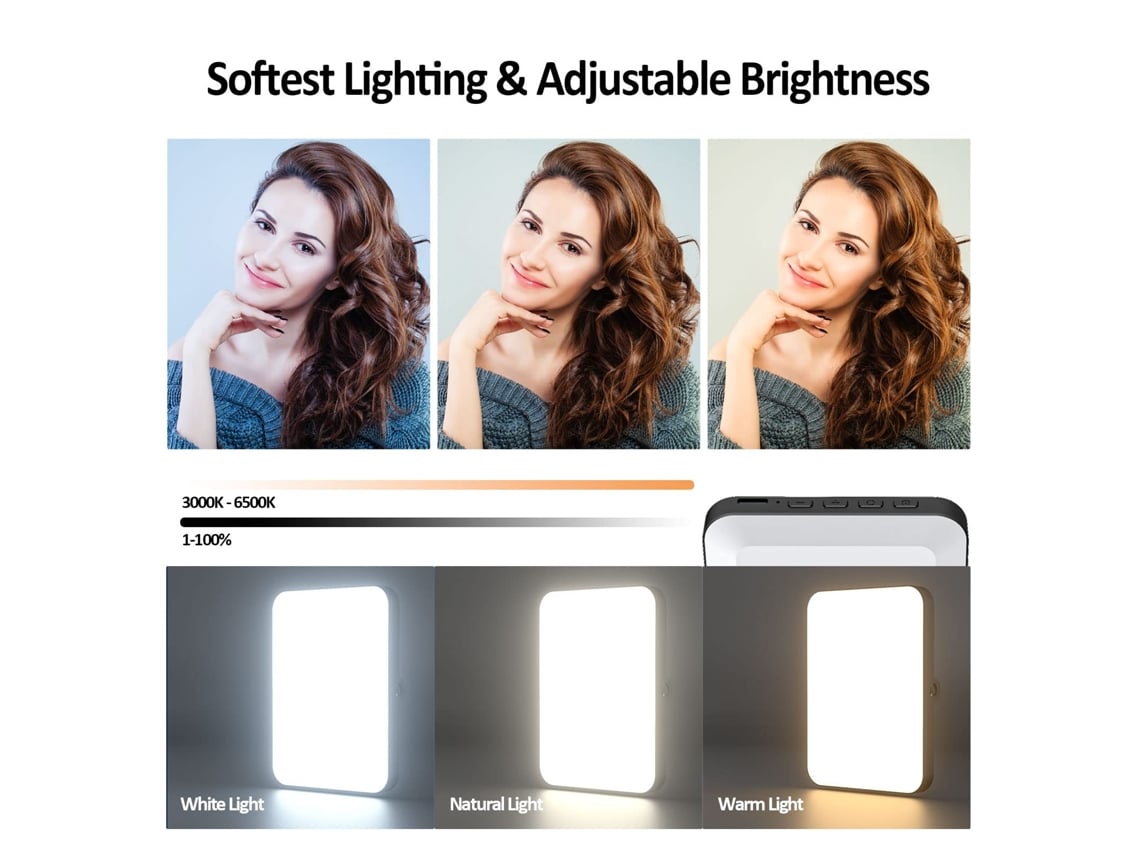 Lámpara para selfies recargable y luz con clip para teléfono para