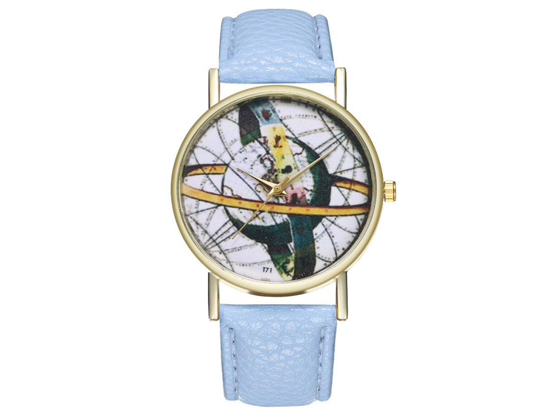 Reloj De Pulsera Unisex Zhoulianfa Con Correa De Cuero Sintético Y Ilustración Decorativa Azul Claro.