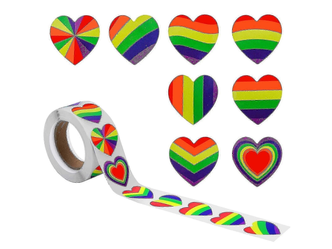 Rollo de pegatinas de corazones arcoíris, 500 unidades, pegatinas de amor para sobres y regalos de boda.