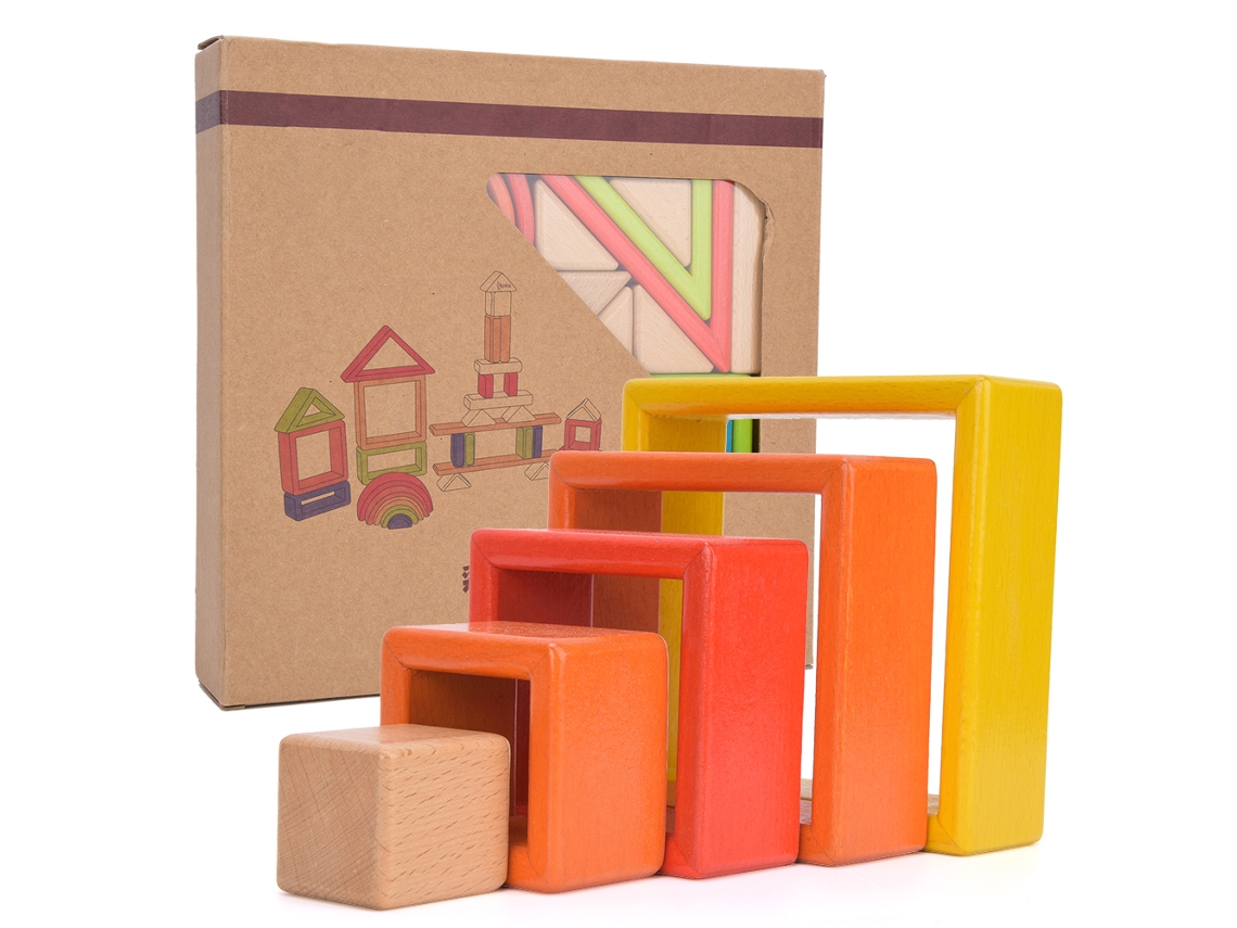 Ats-32 Piezas Bloques De Madera Para Niños Juguete Educatsivo De Aprendizaje Temprano Construcción Diy