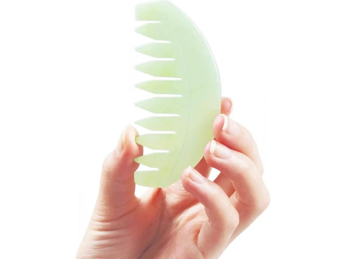 Peine De Masaje De Jade Natural, Antiestático, De Dientes Anchos Para Cabello Y Barba Bhp