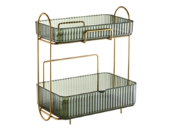 Organizador De Maquillaje De Dos Niveles Para Encimera De Baño Con Gran Capacidad Y Estante - Verde