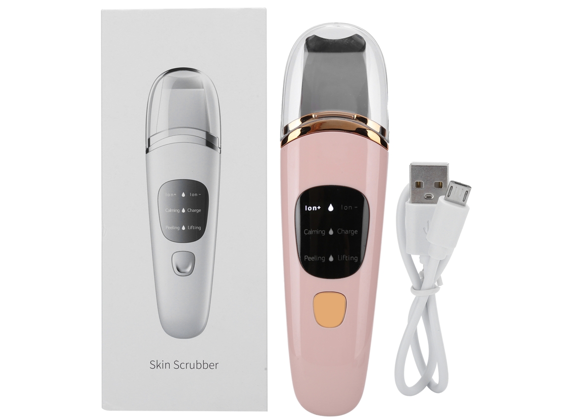 Escrubador Ultrasonico Lcd Rosa Para Eliminación De Puntos Negros Con Acero Inoxidable Y Modos De Limpieza, Humectación Y Tonificación