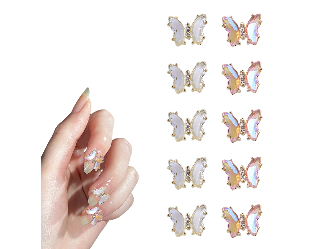 10 Mariposas de Cristal Multicolor, Accesorios de Manicura de Zirconia para Uñas DIY NEVEANCE