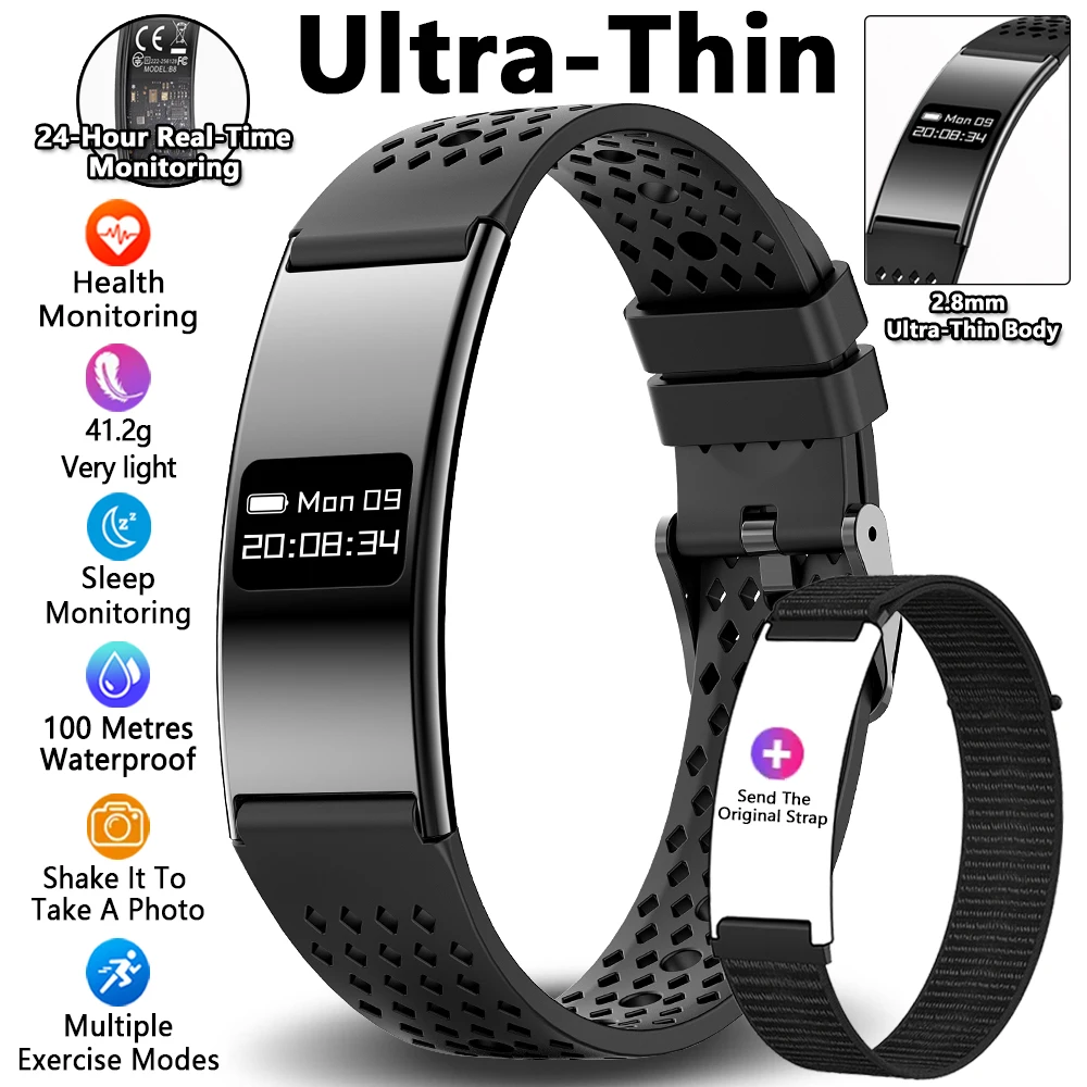 Pulsera inteligente con monitorización de frecuencia cardíaca y sueño, recordatorios de llamadas y ejercicio MDUG