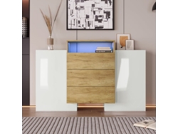 Aparador Bajo Con Led - 2 Puertas 3 Cajones - Natural Y Blanco
