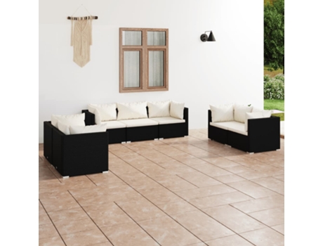 Conjunto 7 de muebles de jardín VIDAXL y cojines ratán sintético negro