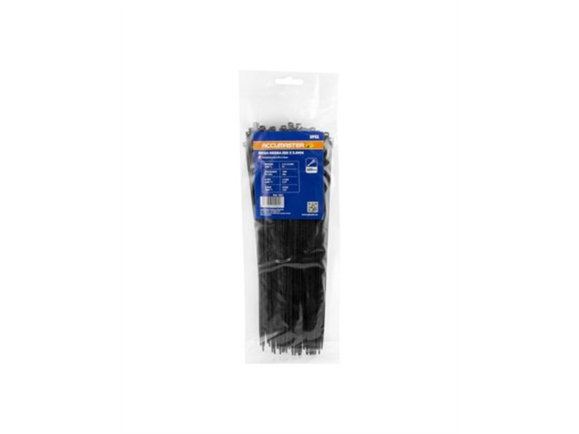 Paquete de 100 bridas de nailon negras, 3,6 x 140 mm.