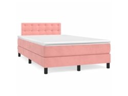 Cama Box Spring Con Colchón Terciopelo Rosa 120x190 Cm