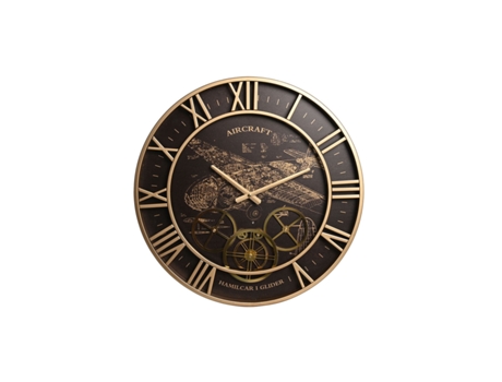 Reloj de Pared DKD Home Decor Avión Cristal Dorado Hierro Marrón oscuro (52 x 5 x 52 cm)