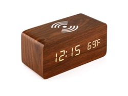 Reloj despertador digital de madera, LED, carga inalámbrica, mesita de noche RNEMITERY