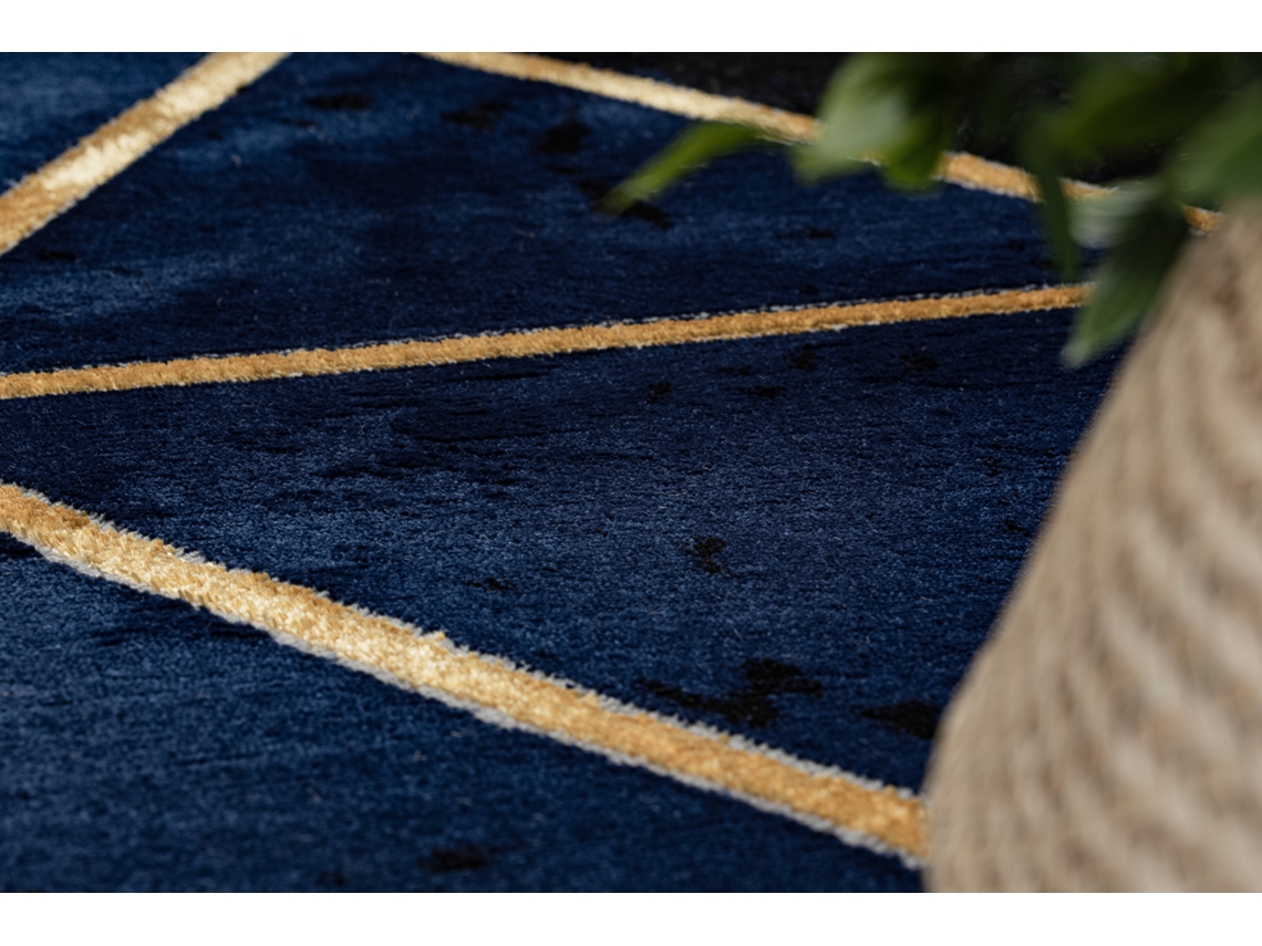 Alfombra Emerald Exclusivo 1020 Glamour, Elegante Mármol, Triangulos Azul Oscuro/Oro (120 x 170 cm)