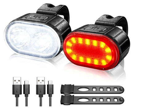 Potente luz Led para bicicleta, luz delantera y trasera para bicicleta, luz delantera y trasera para bicicleta, resistente al agua, recarga negra E...