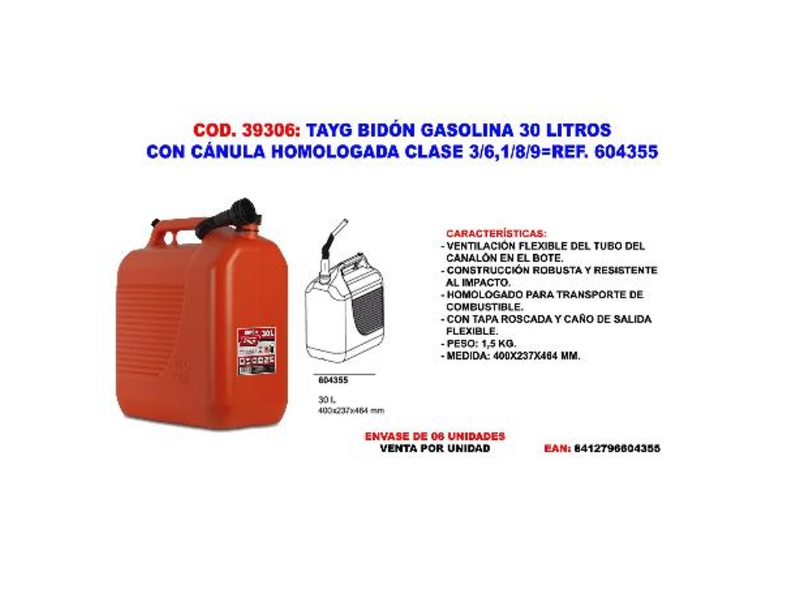 Tayg bidon gasolina 30 lt+canula homolog.clase 3-6,1-8-9 604355