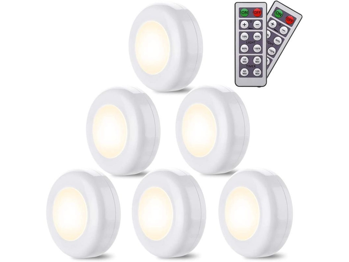 Luces Para Armarios/cajones, Paquete De 6 Luces Led Inalámbricas De Luz Blanca Cálida De 4000k Ajustables Con Control Remoto Táctico.
