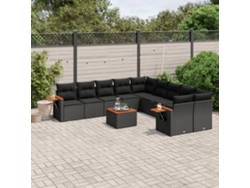 Conjunto de sofá de jardín de 11 piezas con cojines de mimbre sintético negro de DKD Home Decor