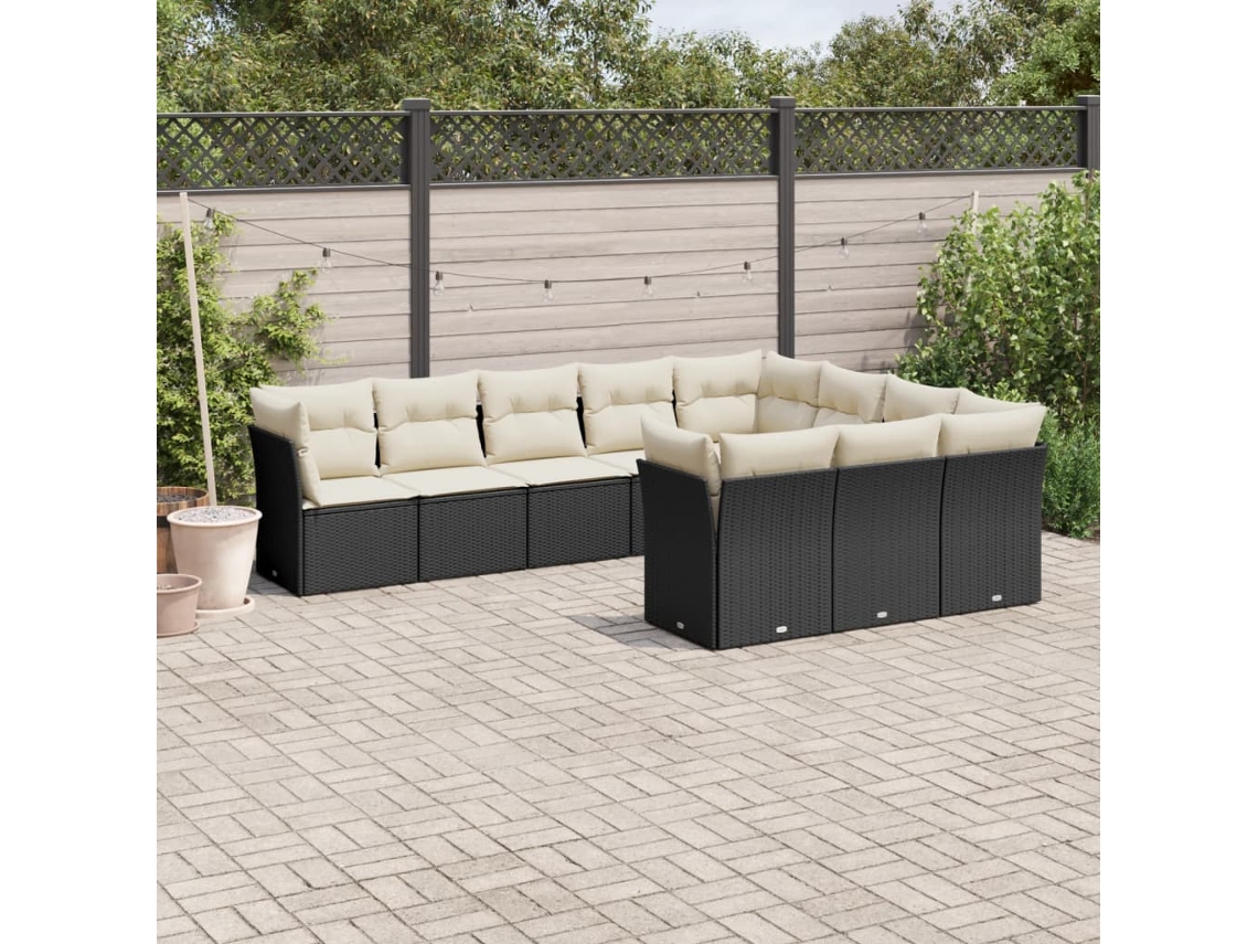 Conjunto de sofá de jardín de 10 piezas con cojines en mimbre sintético negro de DKD Home Decor