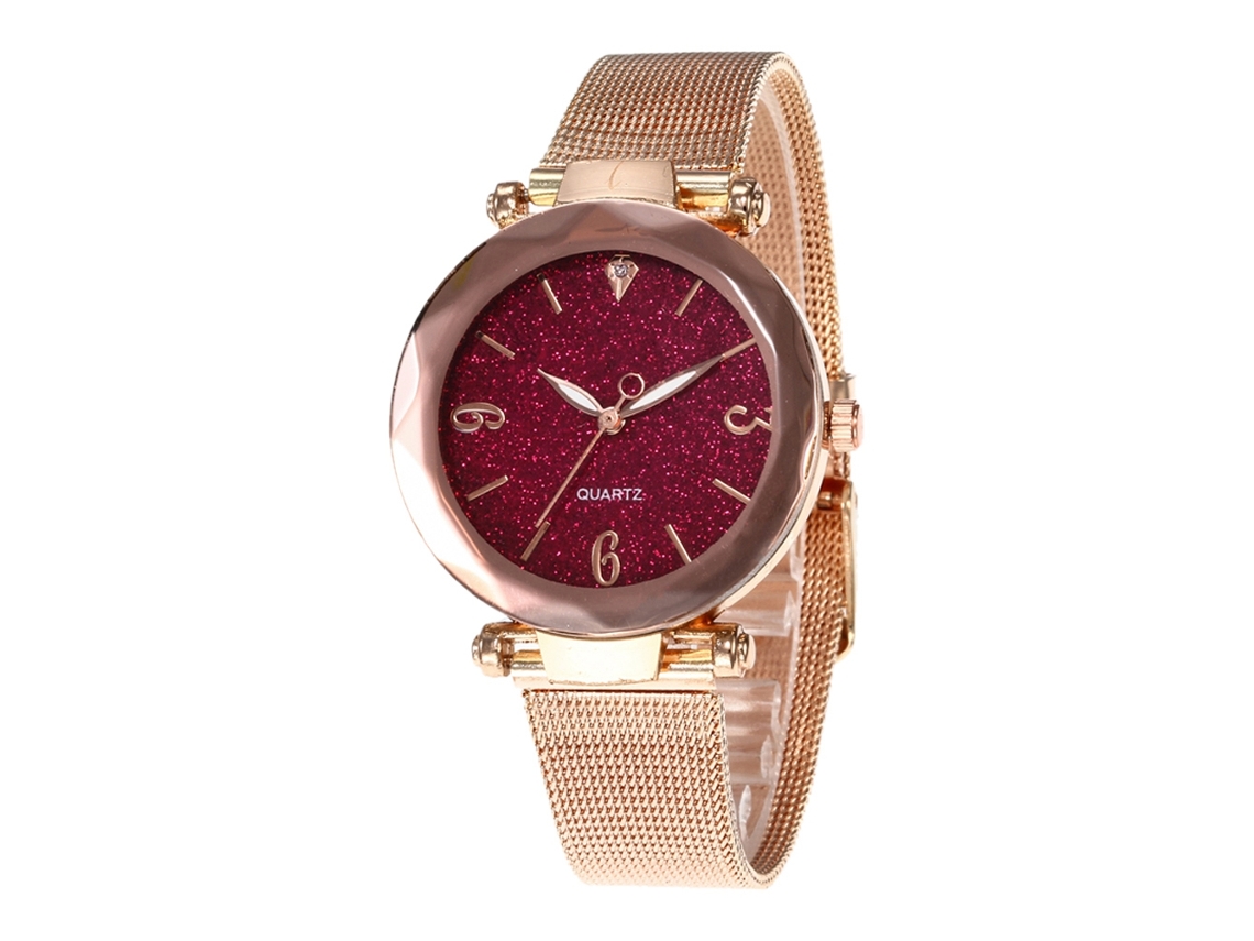 Relógio De Pulso Mecânico De Quartzo Com Pulseira E Caixa Dourado Rosa, Ponteiros Dourado Rosa E Mostrador Branco