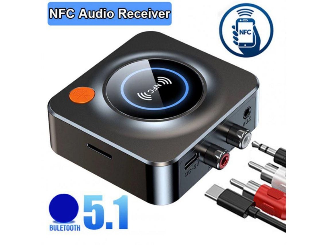 Adaptador Nfc Bluetooth 5.1, Receptor De Audio De 3,5 Mm, Adaptador De Altavoz Inalámbrico Estéreo Aux Rca, Kit Para Coche, Negro*