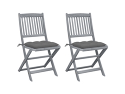 Sillas plegables de exterior de acacia maciza de 2 piezas con cojines DKD Home Decor