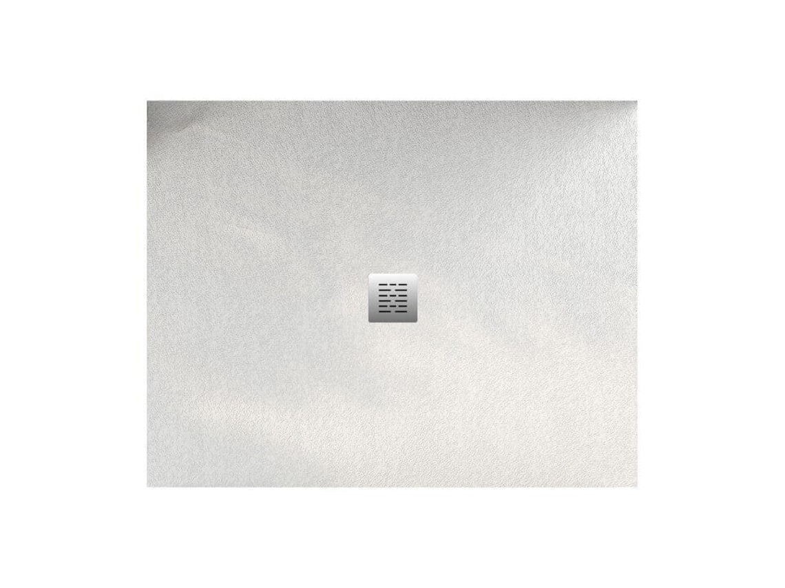 Base de Duche em Ardósia Centro Branca RC 140x110 cm com grade em aço inoxidável