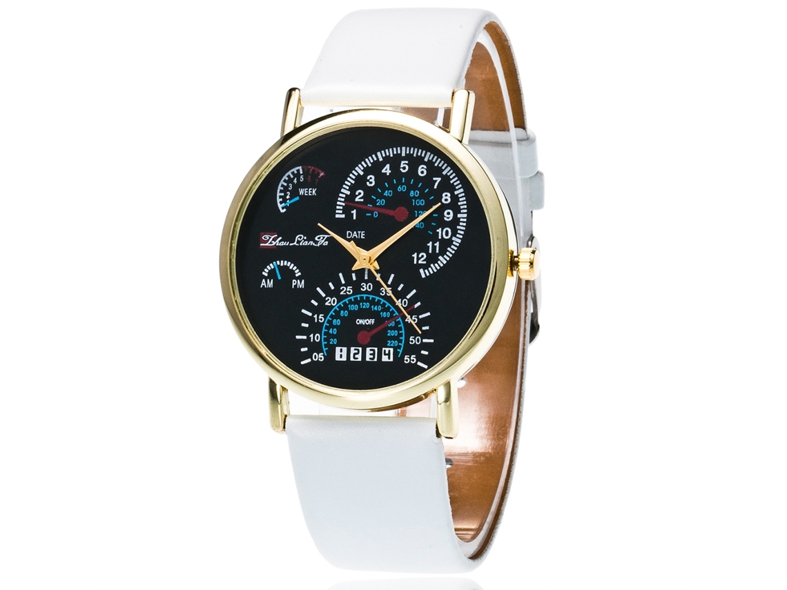 Reloj De Pulsera Deportivo Ultrafino Para Mujer Con Correa De Cuero Blanco Y Movimiento De Cuarzo.