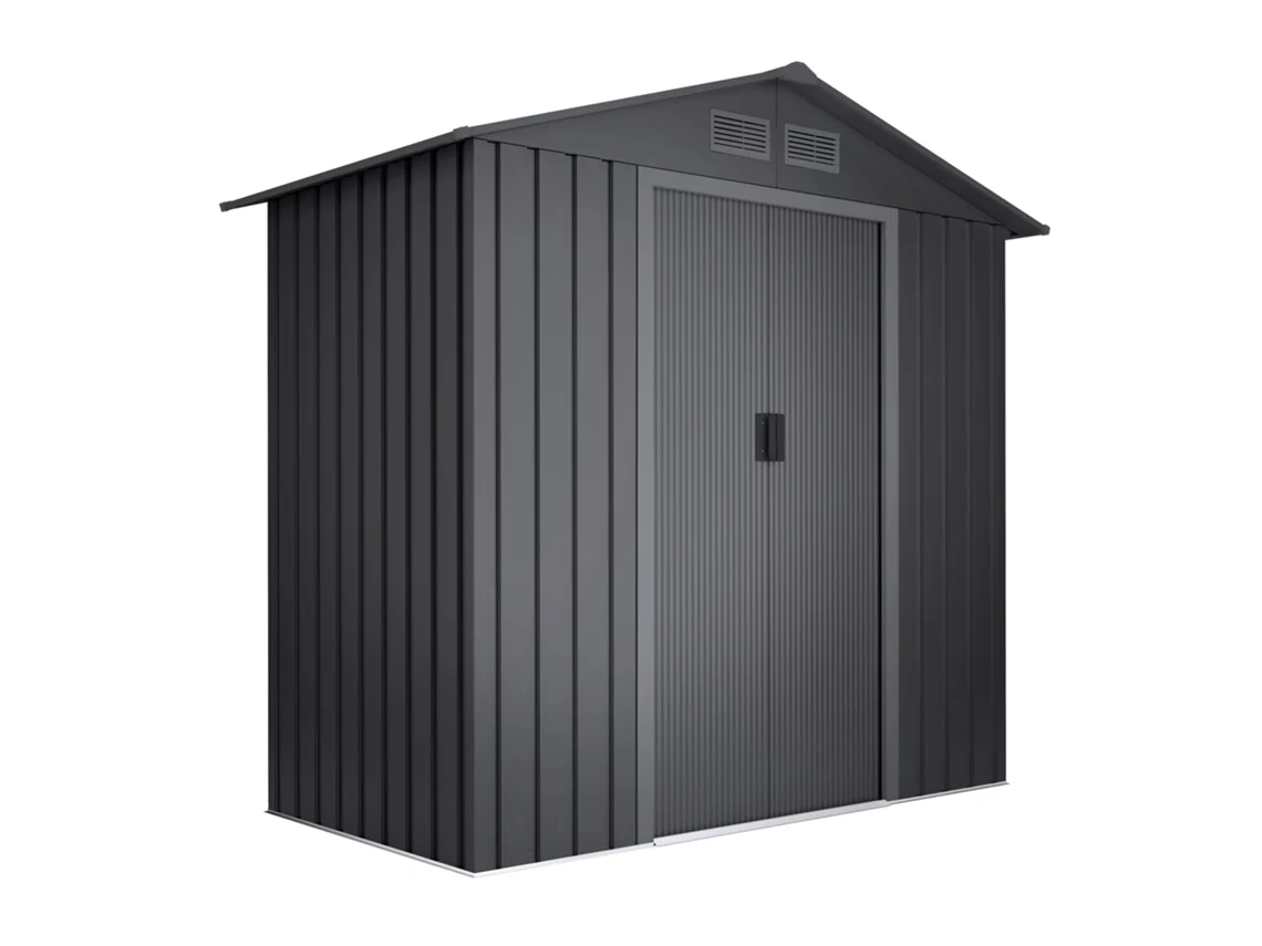 Caseta Metálica de Jardín WASABI Antracita 2,57m2 - 196x131x196cm – 4 Rejillas Anticondensación - Puerta Corredera Doble