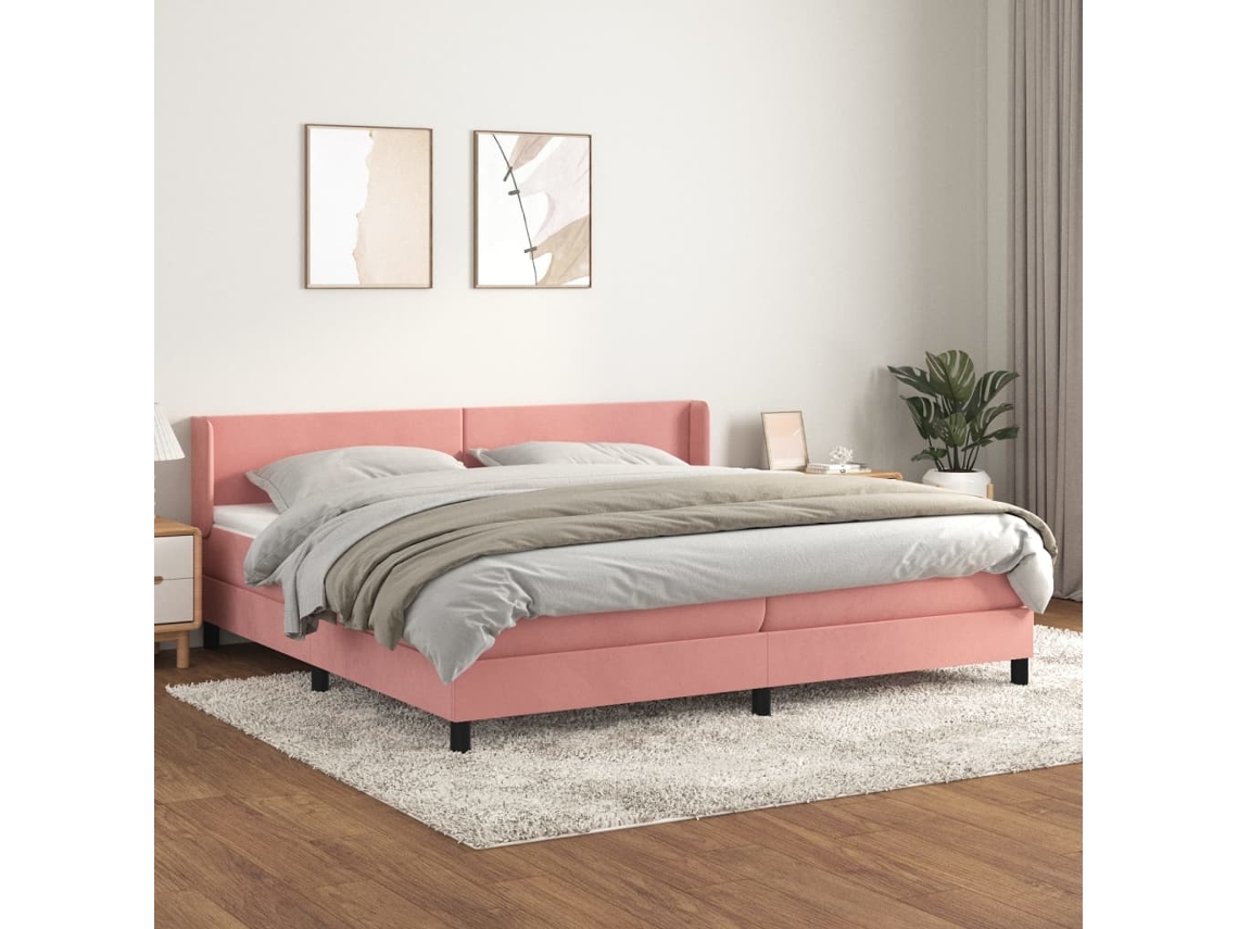 Cama Box Spring Con Colchón Terciopelo Rosa 200x200 Cm