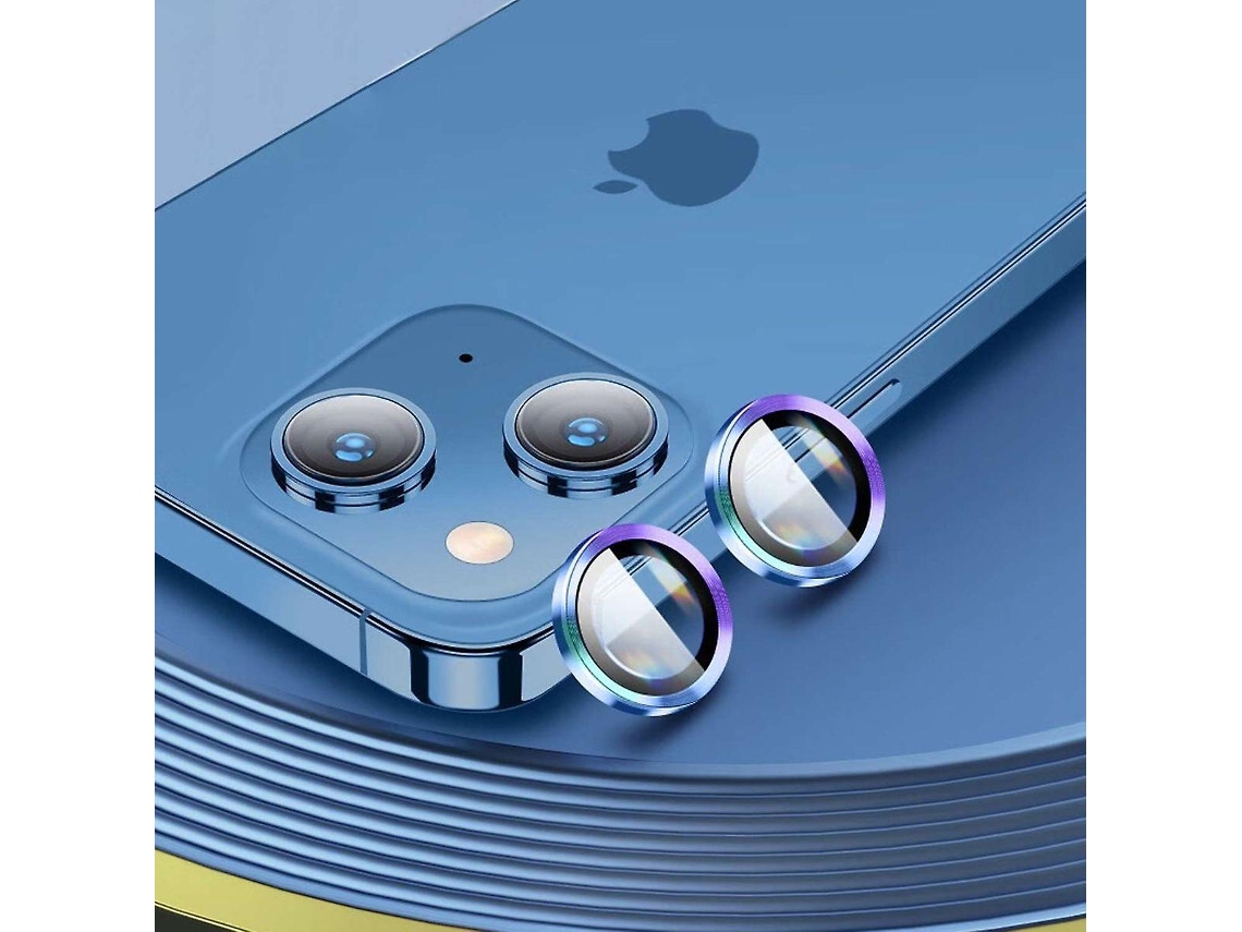 Película de vidrio templado para cámara con anillo de metal para Apple iPhone 14 Panzer Zubehör Glas Rainbow