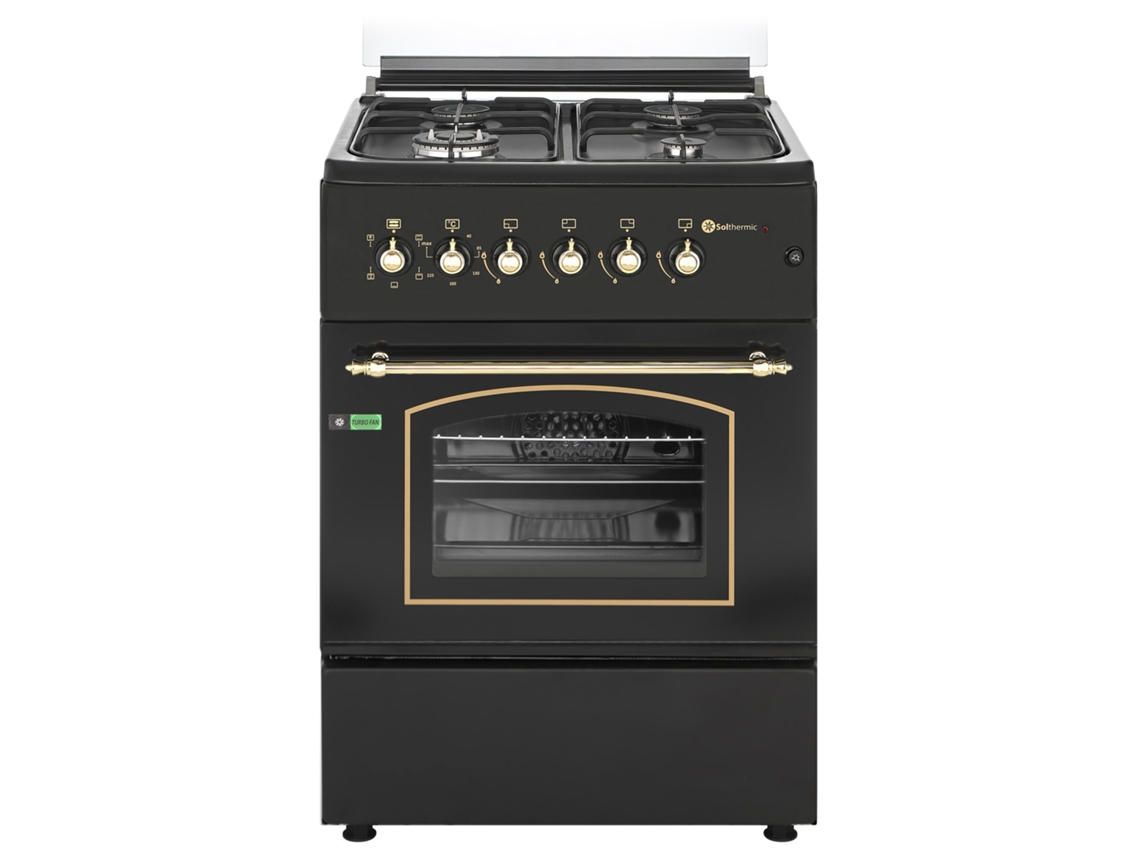 Estufa de Gas SOLTHERMIC 60X60 Rústica Negra con Horno Eléctrico F6S40E5Rb