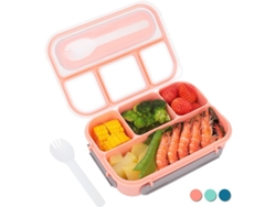 Caja De Almuerzo Bento Adulto Niño 4 Compartimentos Anti-fugas, Segura Al Lavavajillas, Congelador Y Microondas, Sin Bpa Rosa