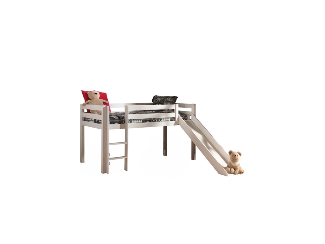 Cama Alta FURNLUX Pino (Blanco, Madera Maciza - 217X209X114 Cm / 90X200 Cm)