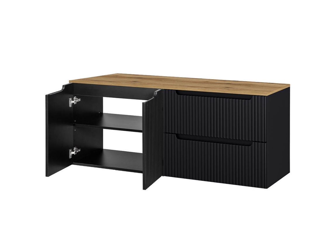 Mueble bajo lavabo Newport mural con 2 cajones MDF 160x60x40 cm - Roble/Negro