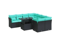 Maison Exclusive - Set Sofás Jardín Y Cojines 9 Pzas Ratán Sintético Acacia Negro