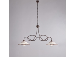 Lámpara de araña Bistrot en hierro negro y efecto óxido Deco con difusores de cerámica D. 30 Blanco y marrón 2 luces L. 98 X 30 Belight