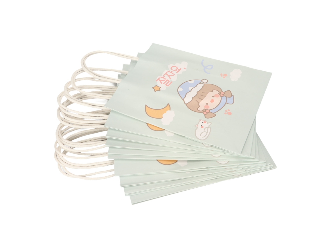 12 Bolsas De Regalo Reutilizables Con Diseño De Dibujos Animados Y Asas, De Papel Kraft Blanco, Gran Capacidad.