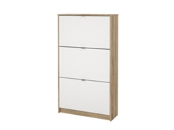 Zapatero Wellhome Adaja con 3 compartimentos para 18 pares de zapatos, color blanco y roble.